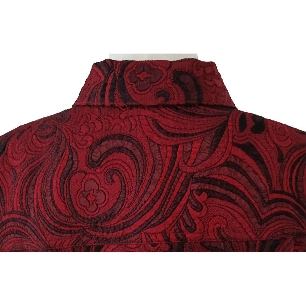 Blazer Jacket Top Paisley Button Up Red Office Christopher & Banks Women's small - Picture 6 of 11